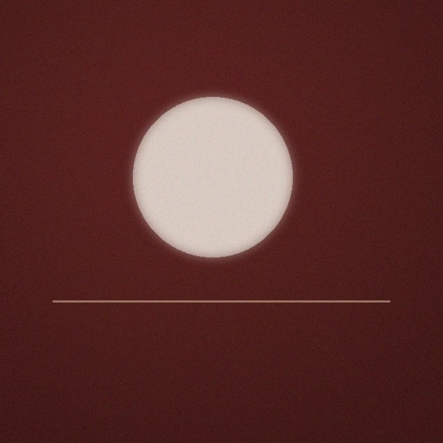 A pale sun over a single horizon line on burgundy